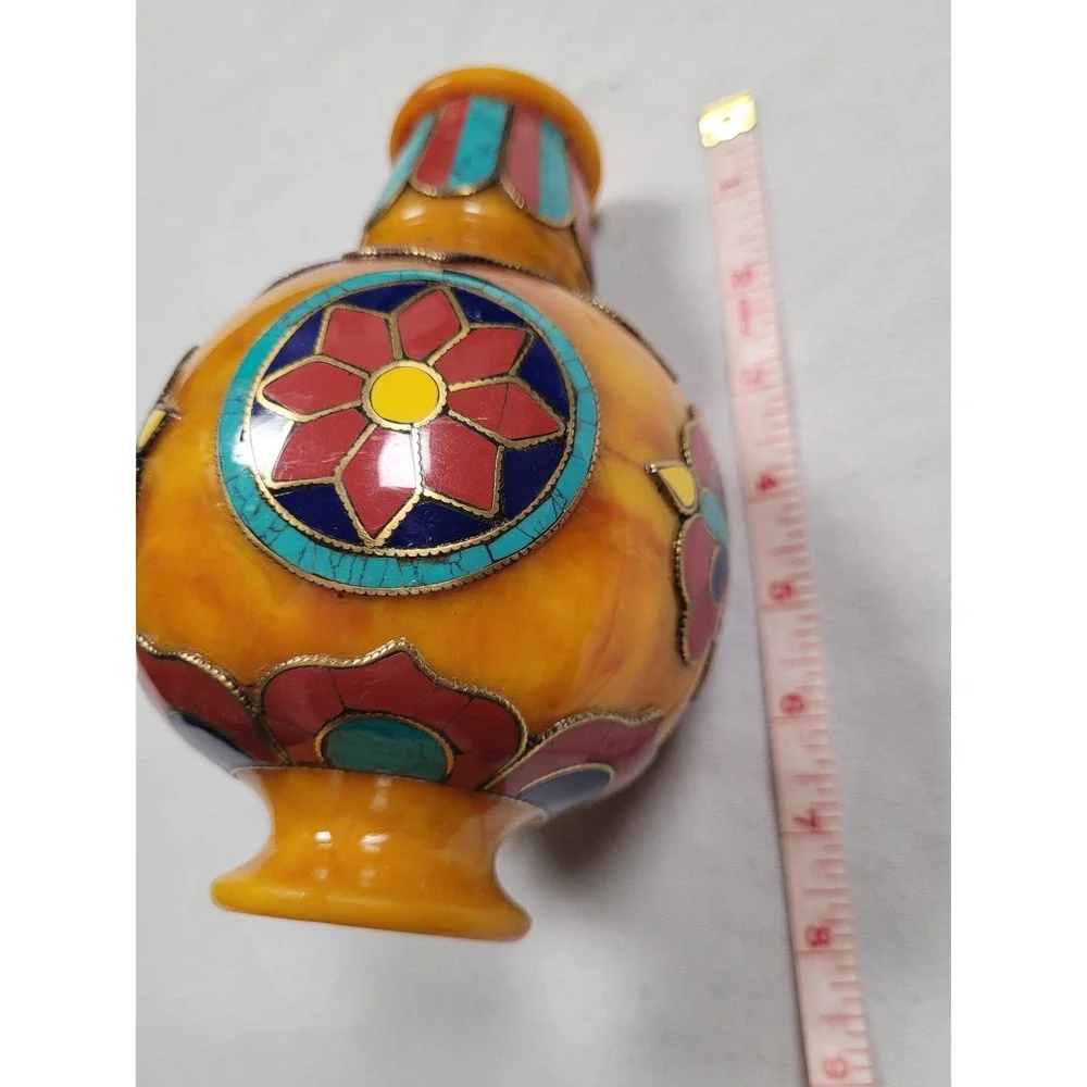TIBETAN Inlaid Amber‎ Vase Eclectic Bohemian  Collectible Art Home Decor Gifting